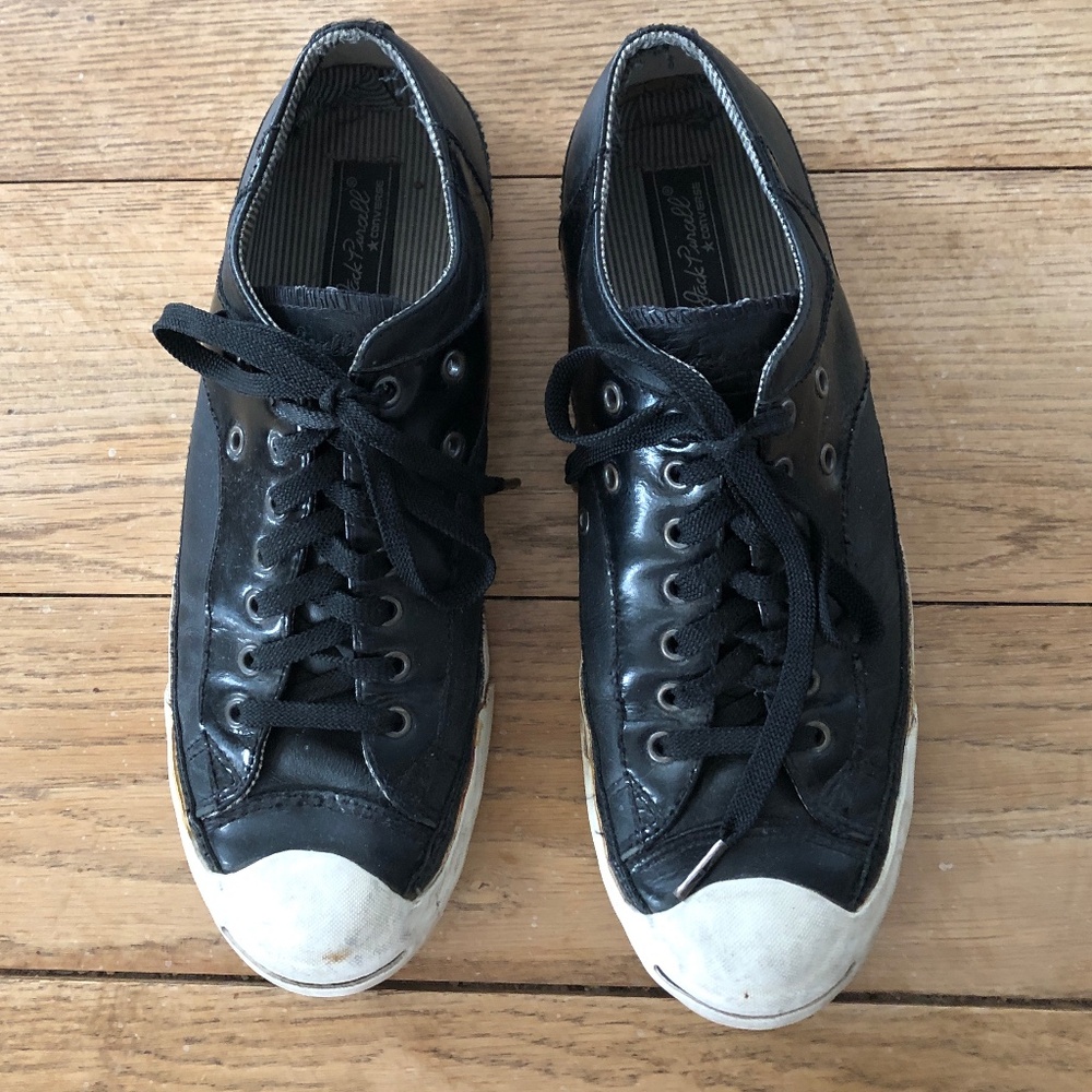 Jack Purcell Black Leather Converse Sneakers -- 9 Men's